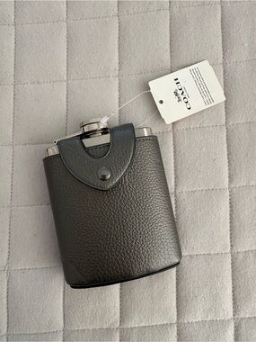 Coach Gray Pebbled Leather Hip Flask with Silver Trim